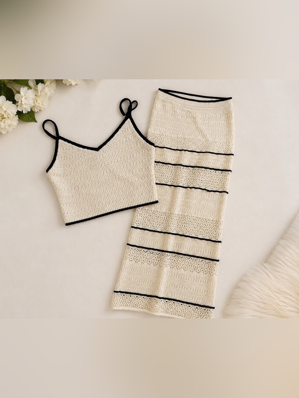 NWT Abercrombie & Fitch Crochet Knit Matching Set | Crop Top & Maxi Skirt